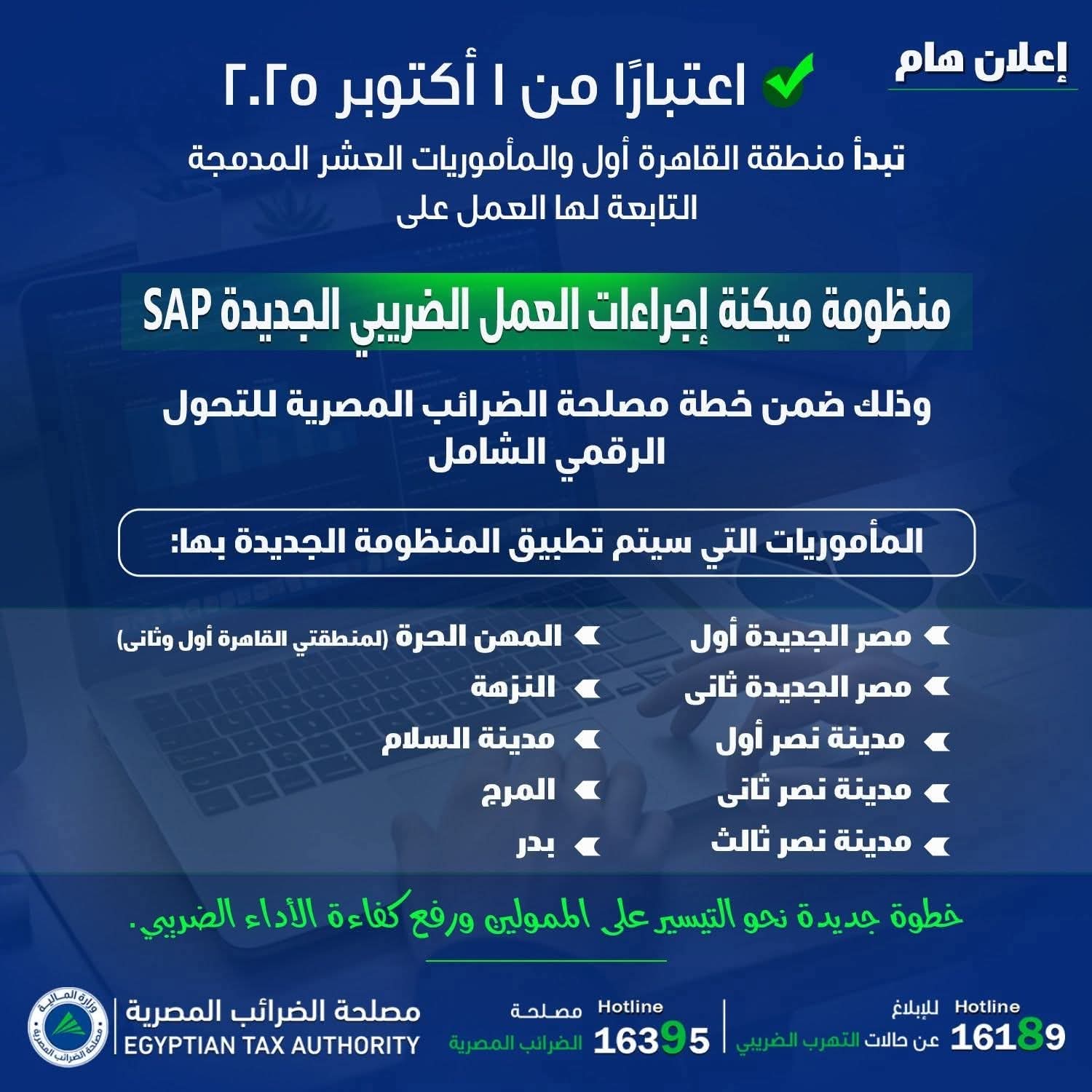 اليوم.. بدء تطبيق ميكنة العمل الضريبي الجديد فى منطقة القاهرة أول والمأموريات التابعة لها