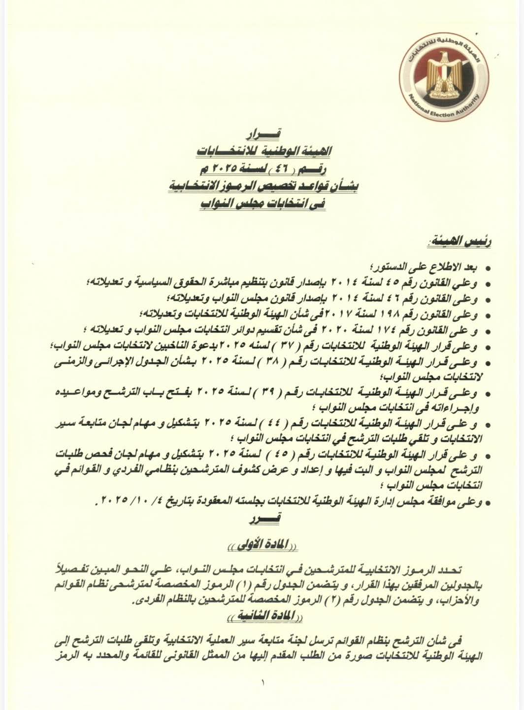 الهيئة الوطنية تعلن قواعد تخصيص الرموز فى انتخابات مجلس النواب