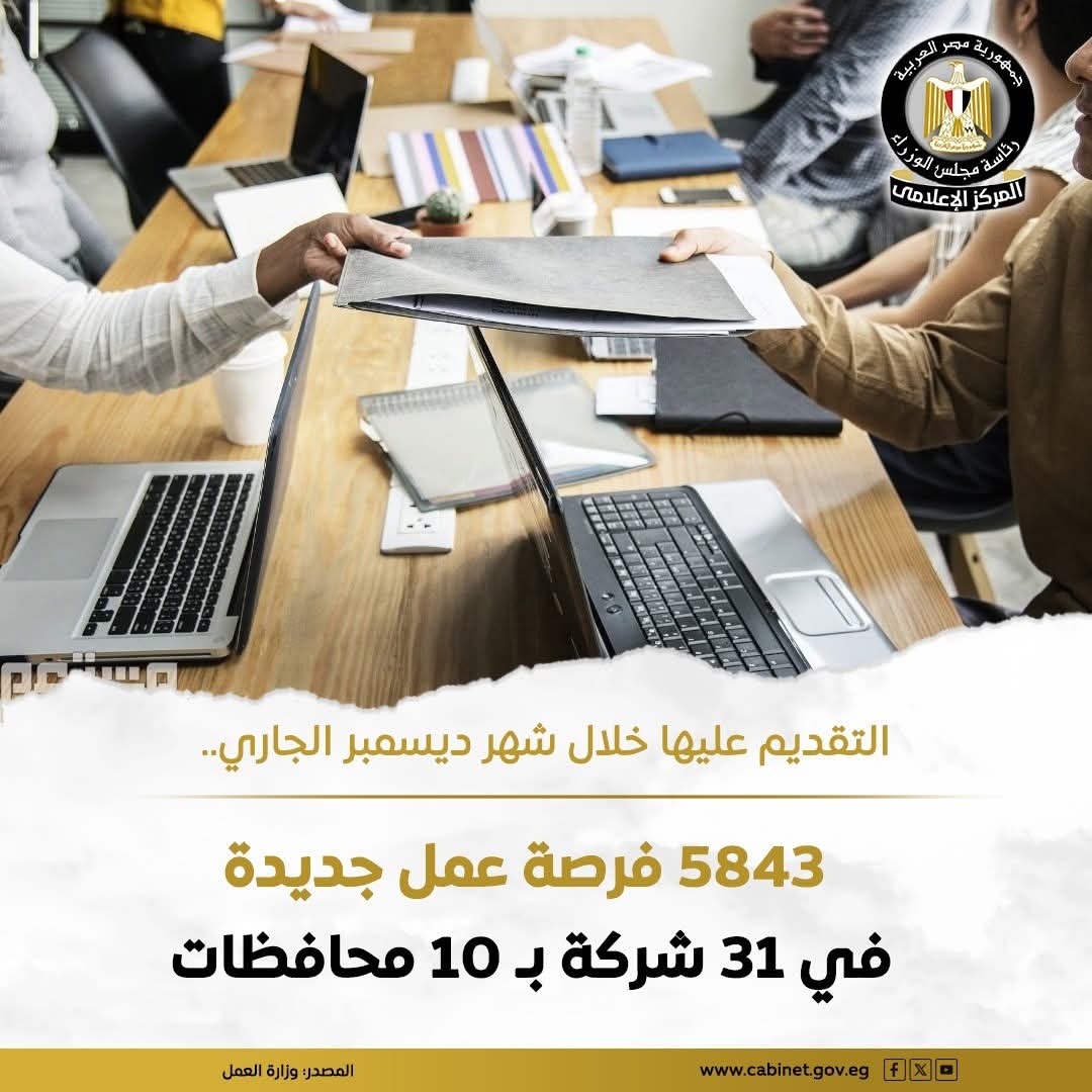 فرص عمل جديدة فى 10 محافظات.. برواتب مجزية