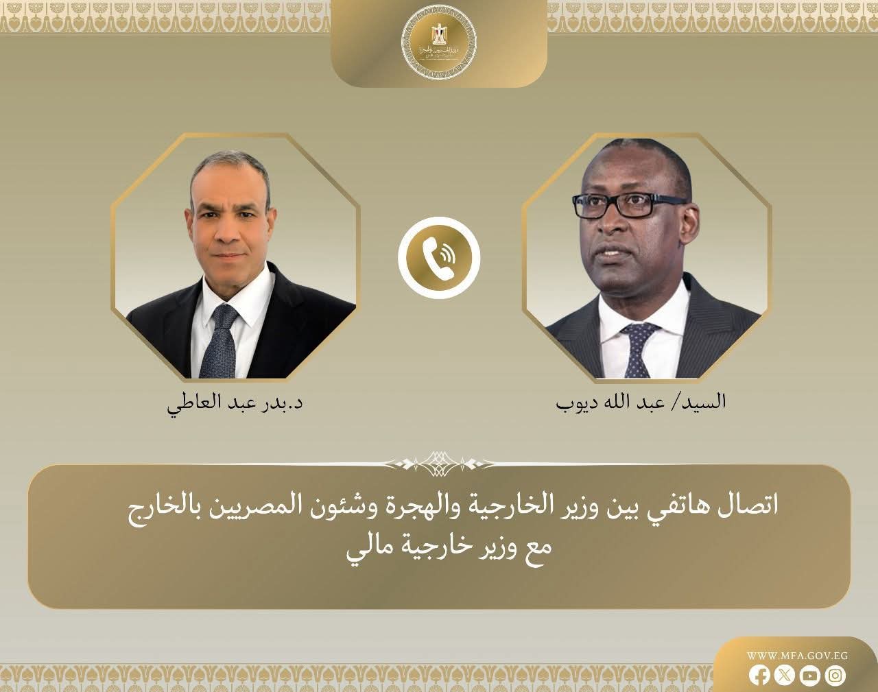 وزير الخارجية يبحث مع نظيره المالى تعزيز العلاقات ومكافحة الإرهاب